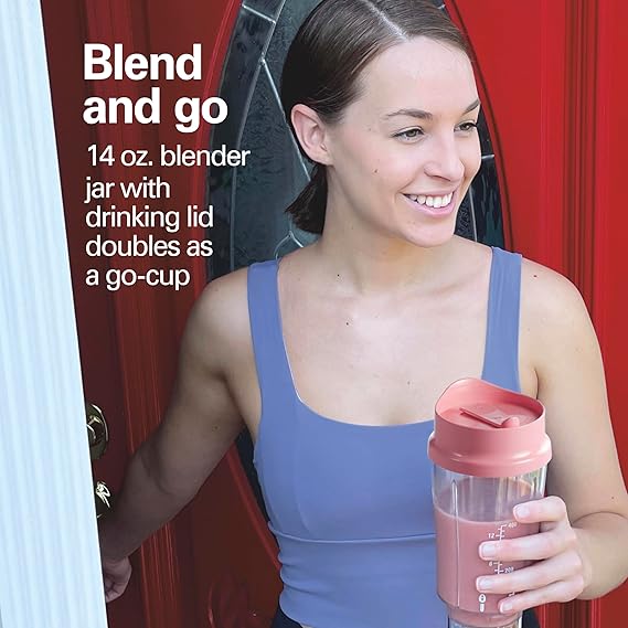 Hamilton Beach Portable Blender for Shakes and Smoothies, 14 Oz BPA Free Travel Cup & Lid, Durable Stainless Steel Blades, Personal Smoothie Blender, Coral (51171)